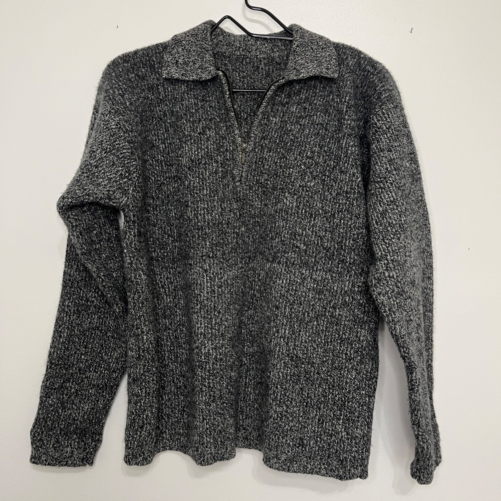 Vintage Lambswool Pullover Sweater 1/4 Zip Gray Mens M Gorpcore Hiking Outdoors